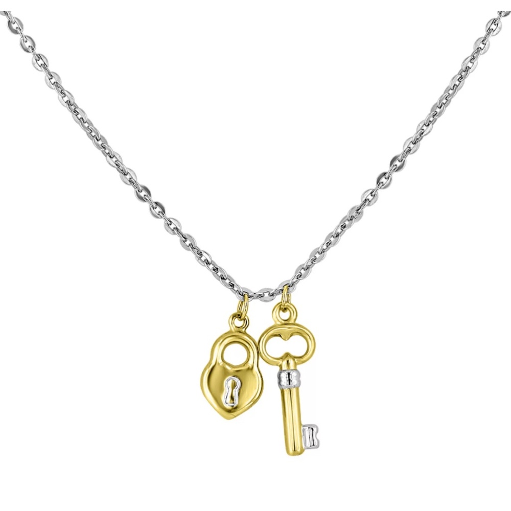 Italian Sterling Silver & 14k Gold ❤️ Lock & Key Necklace